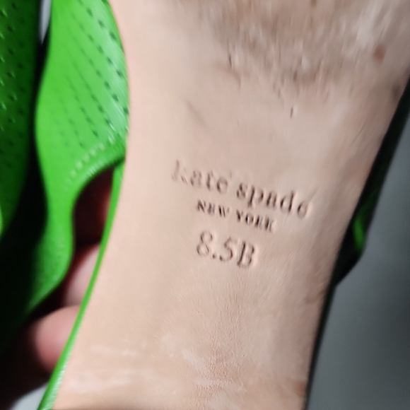 kate spade Bright Green Pointed-Toe Perforated Slingback Flats with Bow - Picture 10 of 11